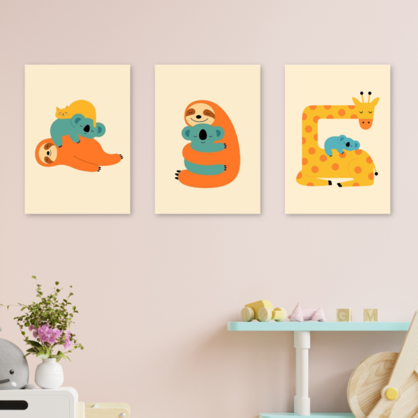 Kit 3 Quadros Infantil Bicho Preguiça Fofo A4 MDF