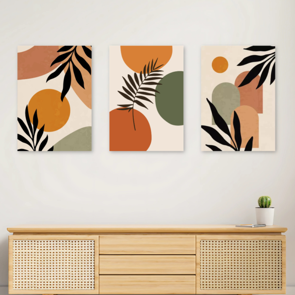 Kit 3 Quadros Abstrato Geométrico Terracota A4 MDF