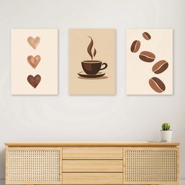 Kit 3 Quadros Cantinho Do Café Minimalista A4 MDF
