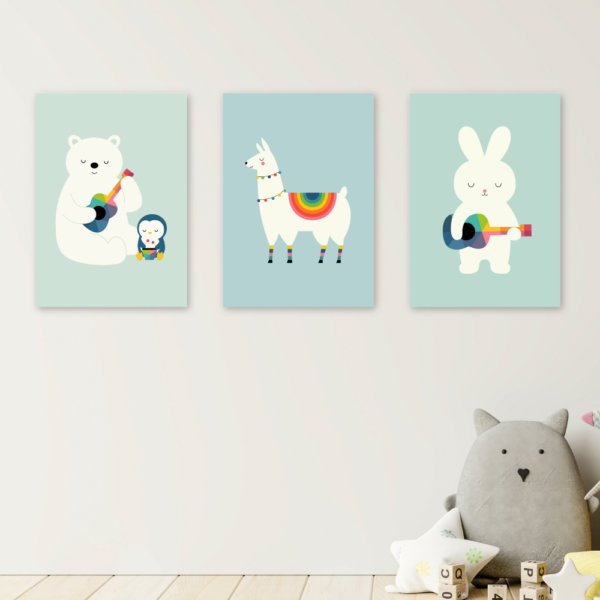 Kit 3 Quadros Infantil Banda Animais Músicos A4 MDF