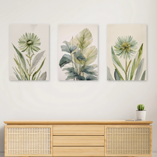 Kit 3 Quadros Botânico Folhagem Aquarela A4 MDF