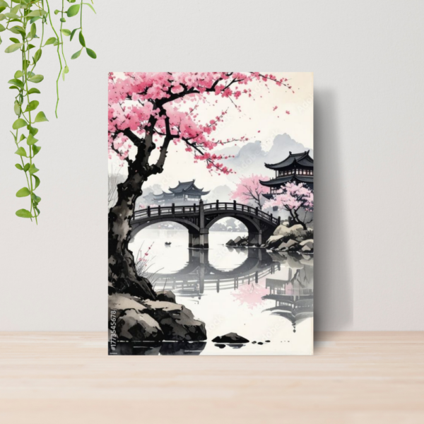 Quadro Oriental Estilo Pintura Japonesa A4 | Placa MDF 06