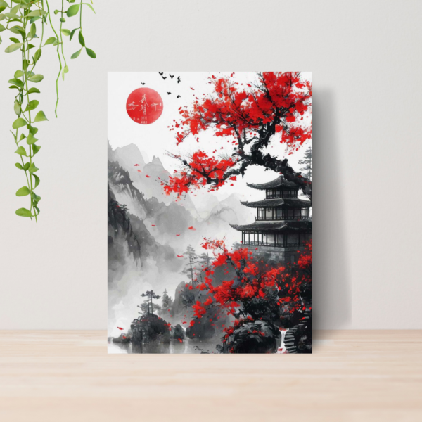 Quadro Oriental Estilo Pintura Japonesa A4 | Placa MDF 07