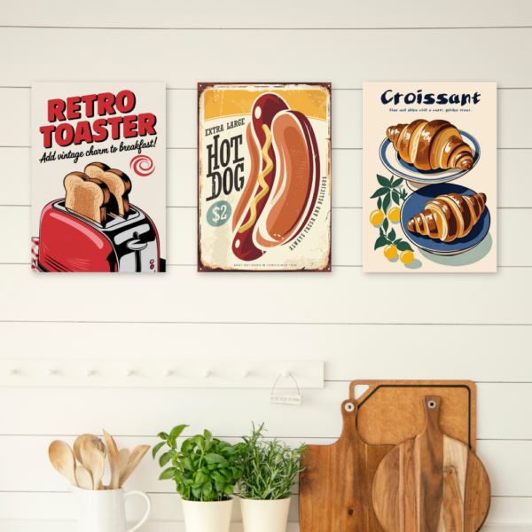 Kit 3 Quadros Lanchonete Retrô Hot Dog A4 MDF