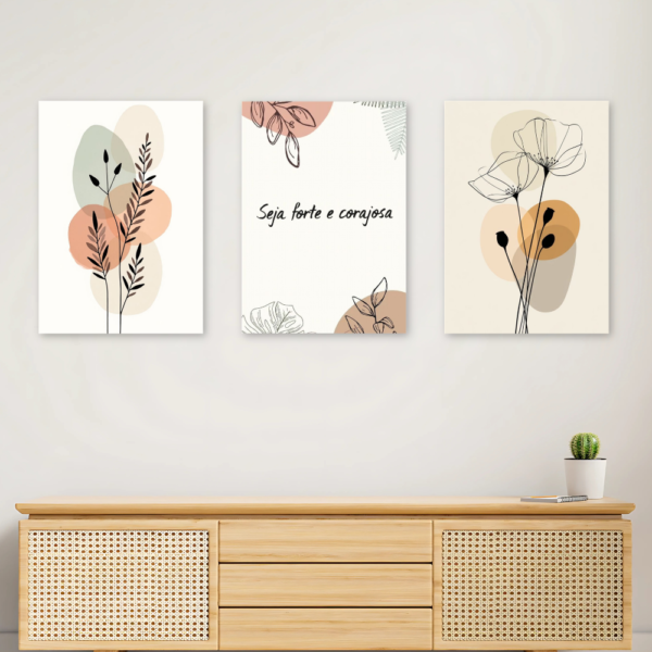 Kit 3 Quadros Frases Seja Forte E Corajosa A4 MDF