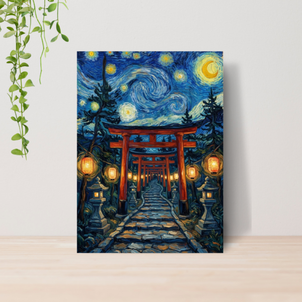 Quadro Van Gogh Noite Estrelada Japão Torii A4 MDF