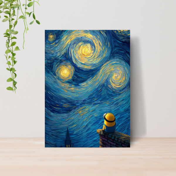 Quadro Van Gogh Noite Estrelada Minions Filme A4 MDF