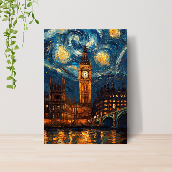 Quadro Van Gogh Noite Estrelada Big Ben Londres A4 MDF
