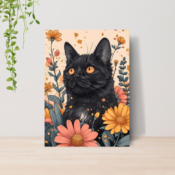 Quadro Decorativo Gato Pet Arte Floral Vintage A4 MDF 01