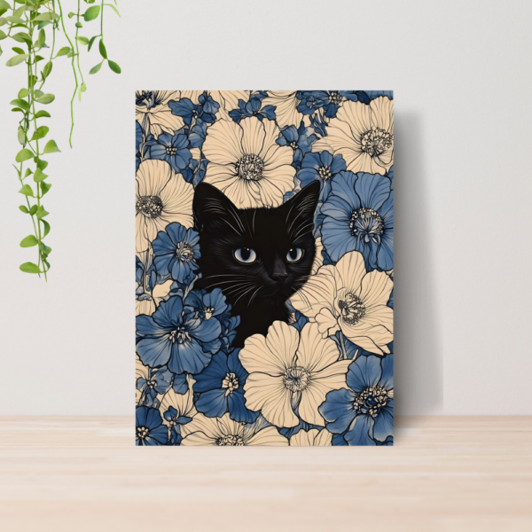 Quadro Decorativo Gato Pet Arte Floral Vintage A4 MDF 12