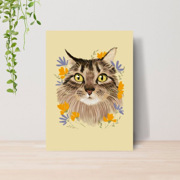 Quadro Decorativo Gato Pet Arte Floral Vintage A4 MDF 14