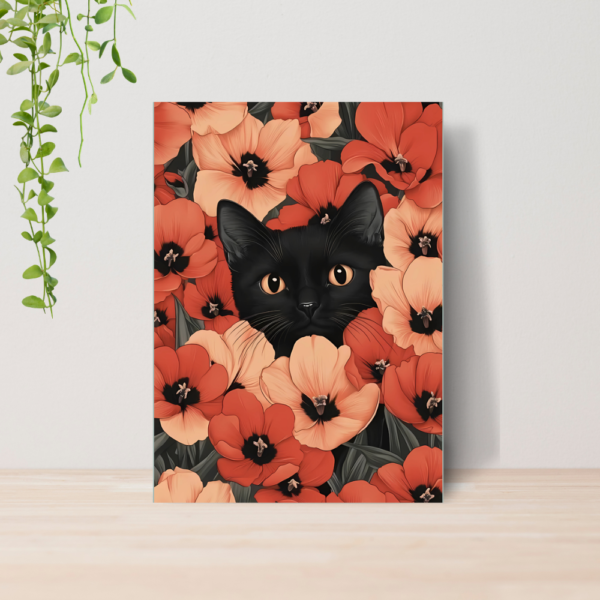 Quadro Decorativo Gato Pet Arte Floral Vintage A4 MDF 21