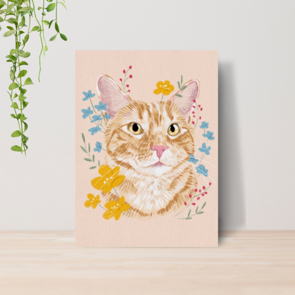 Quadro Decorativo Gato Pet Arte Floral Vintage A4 MDF 25