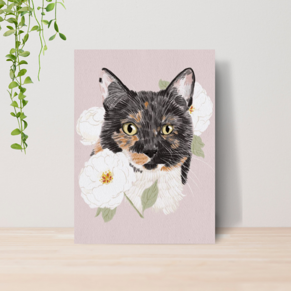 Quadro Decorativo Gato Pet Arte Floral Vintage A4 MDF 04