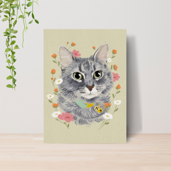 Quadro Decorativo Gato Pet Arte Floral Vintage A4 MDF 07