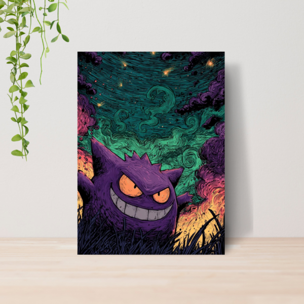 Quadro Decorativo Gengar Pokemon Fantasma Anime A4 MDF 03