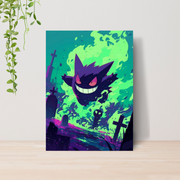 Quadro Decorativo Gengar Pokemon Fantasma Anime A4 MDF 04