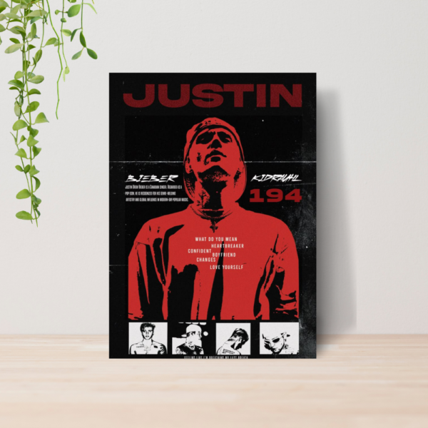 Quadro Justin Bieber Pop Music Cantor A4 | Placa MDF 09